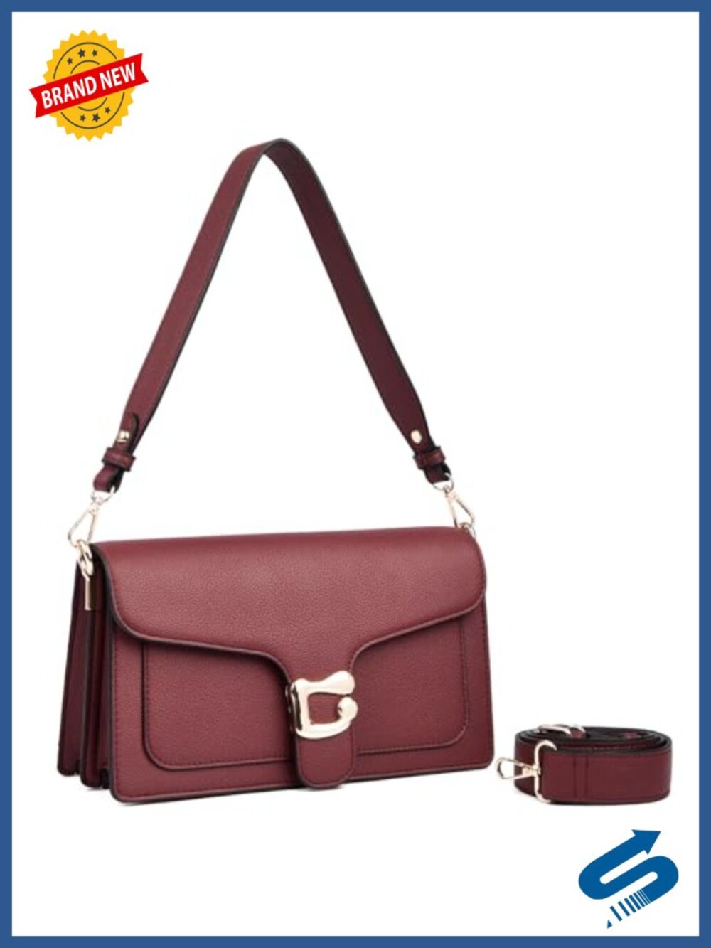 Vegan Leather Crossbody Bag with Detachable Straps - Womens Small Purse